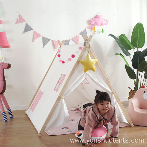 Children's Solid wood frame white canvas tent